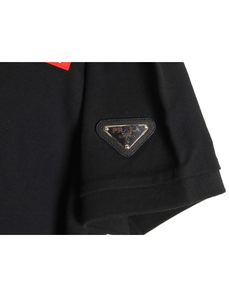 Prada Red Stripe Triangle Half Zip Short Sleeve POLO Shirt,Prada