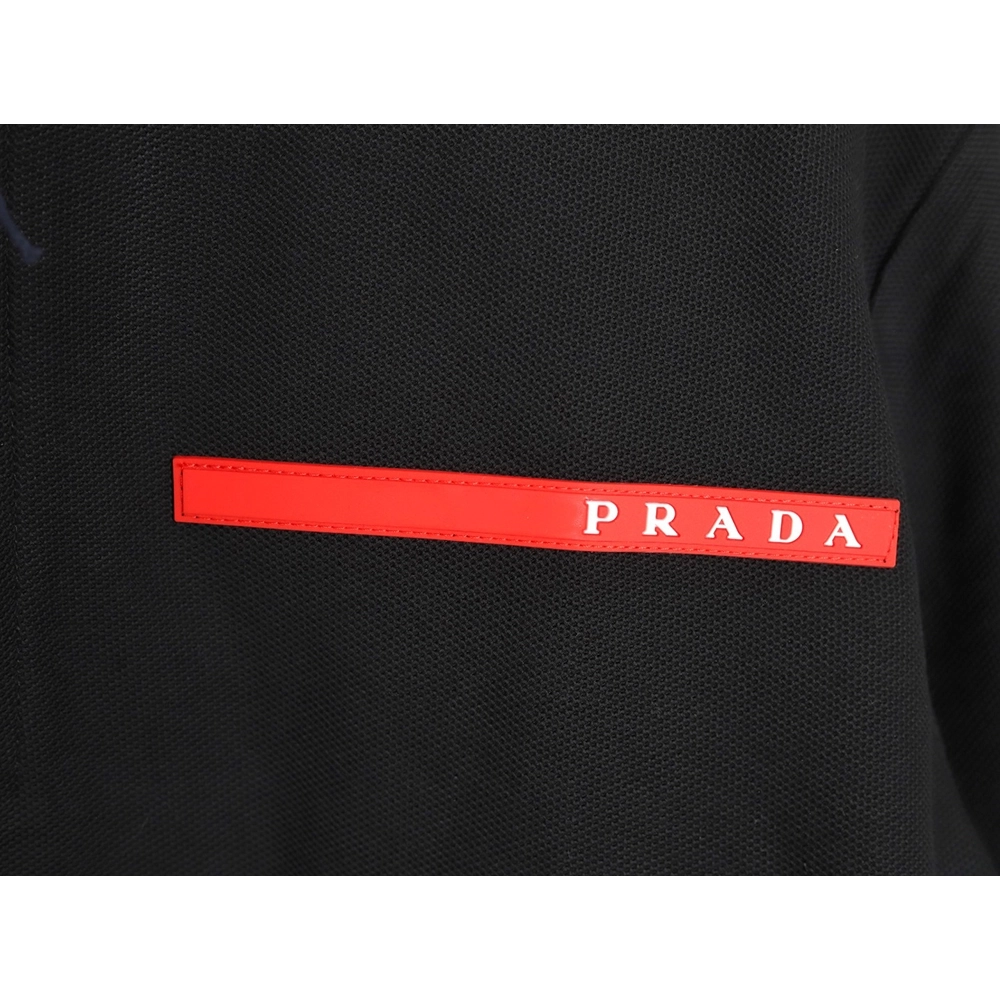 Prada Red Stripe Triangle Half Zip Short Sleeve POLO Shirt,Prada