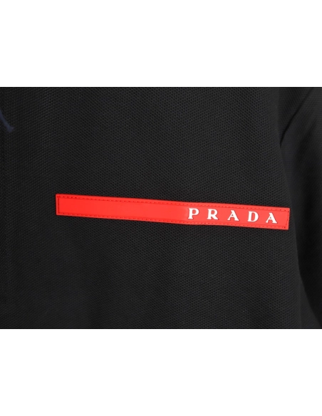 Prada Red Stripe Triangle Half Zip Short Sleeve POLO Shirt,Prada