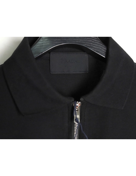 Prada Red Stripe Triangle Half Zip Short Sleeve POLO Shirt,Prada