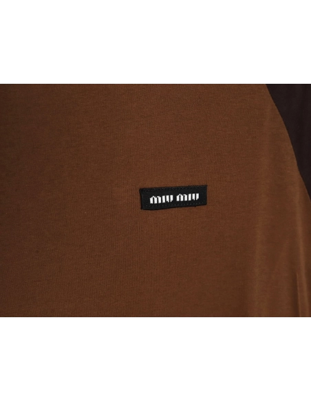 Miu Miu raglan sleeve contrast patchwork long sleeve T-shirt,Miu Miu