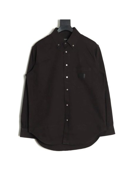 Fendi leather label patch long sleeve shirt,Fendi