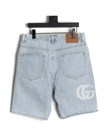 Gucci Double G print washed blue denim shorts,Gucci