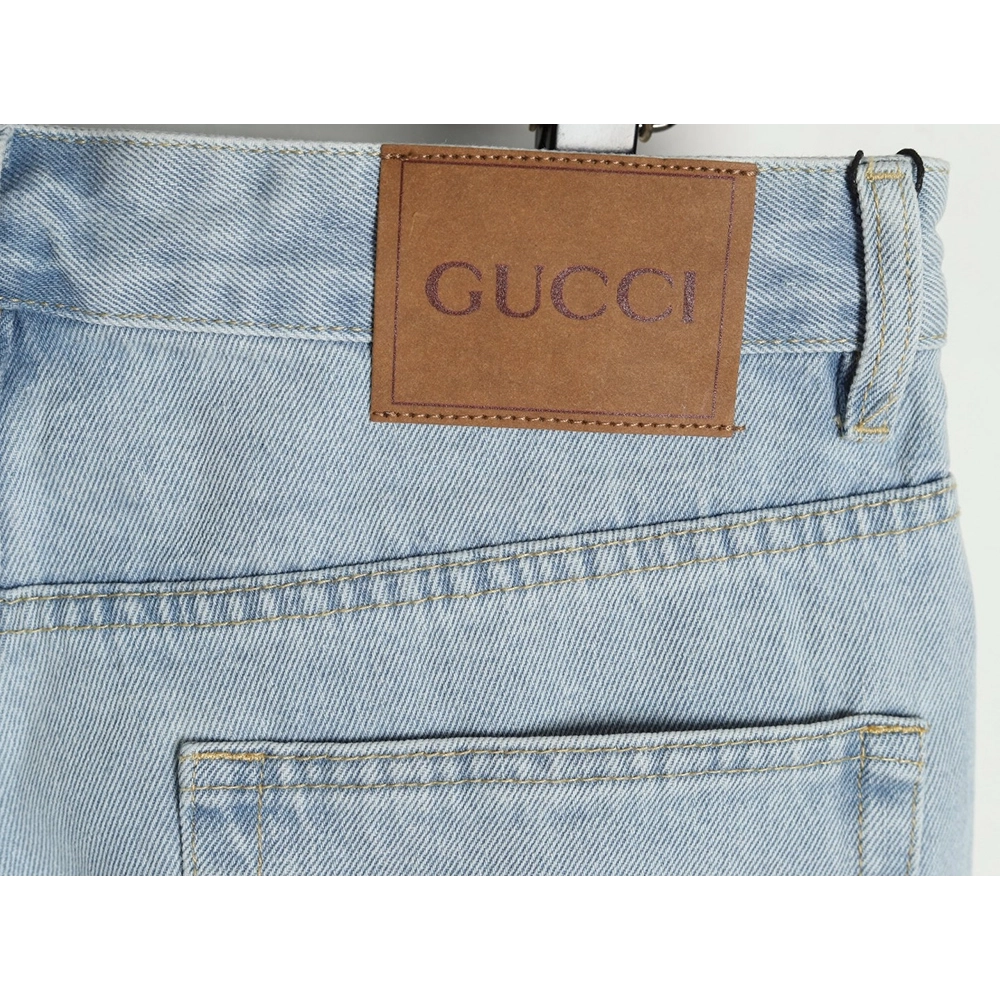 Gucci Double G print washed blue denim shorts,Gucci