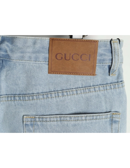 Gucci Double G print washed blue denim shorts,Gucci