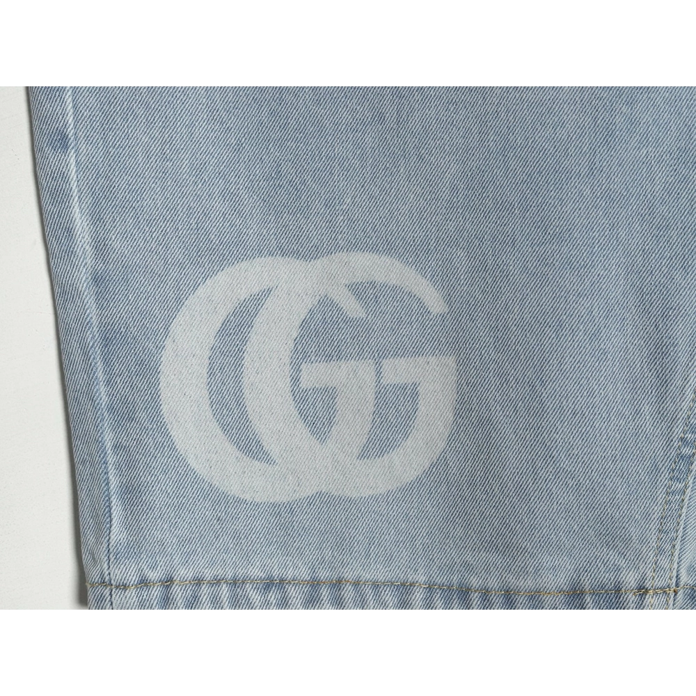 Gucci Double G print washed blue denim shorts,Gucci