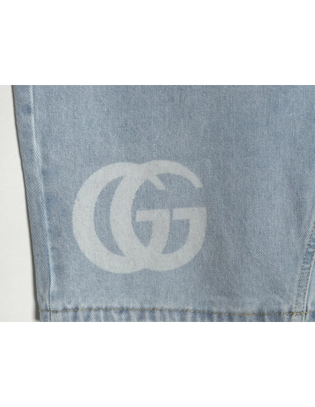 Gucci Double G print washed blue denim shorts,Gucci
