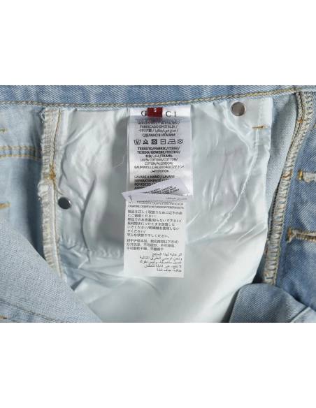 Gucci Double G print washed blue denim shorts,Gucci