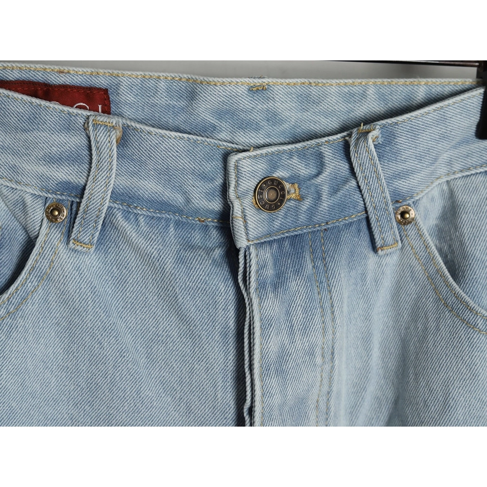 Gucci Double G print washed blue denim shorts,Gucci