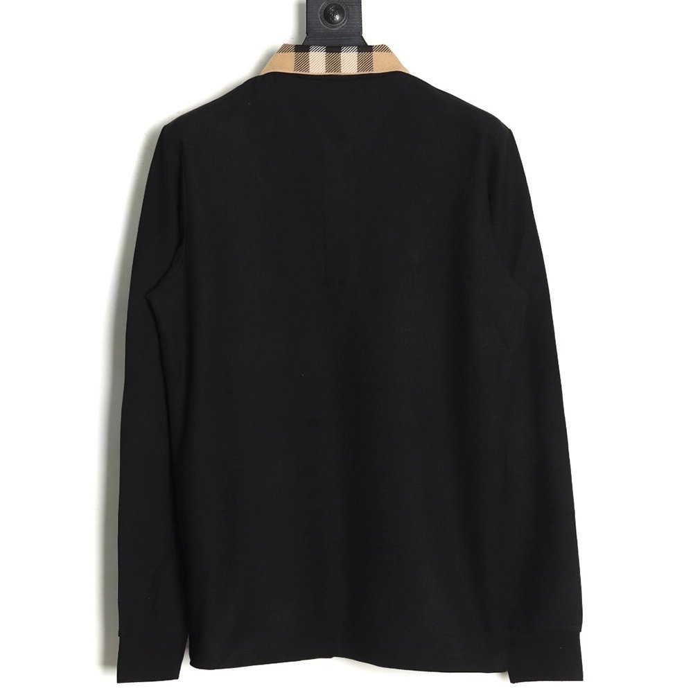Burberry Check Lapel Long Sleeve Polo Shirt Black,Burberry