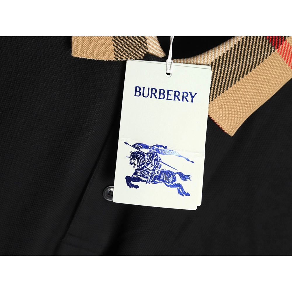 Burberry Check Lapel Long Sleeve Polo Shirt Black,Burberry
