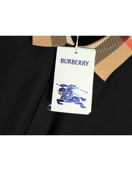 Burberry Check Lapel Long Sleeve Polo Shirt Black,Burberry