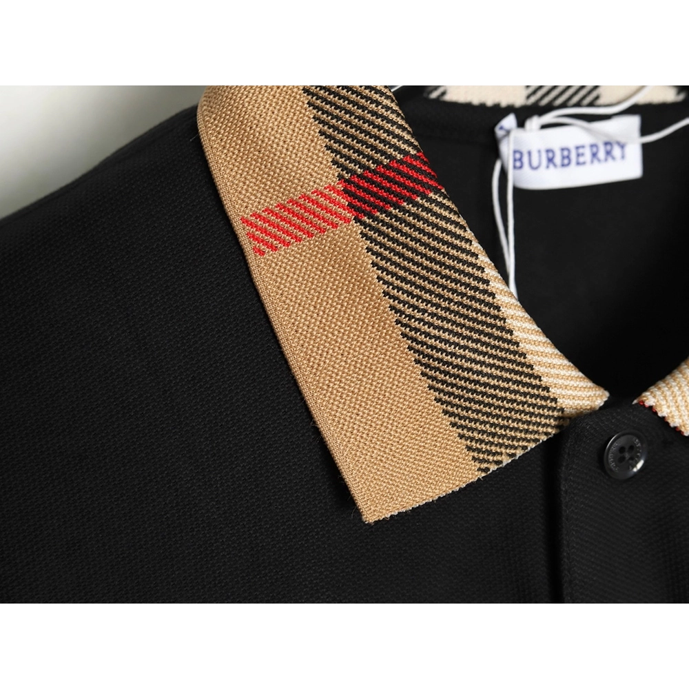 Burberry Check Lapel Long Sleeve Polo Shirt Black,Burberry
