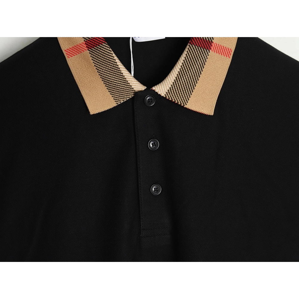Burberry Check Lapel Long Sleeve Polo Shirt Black,Burberry