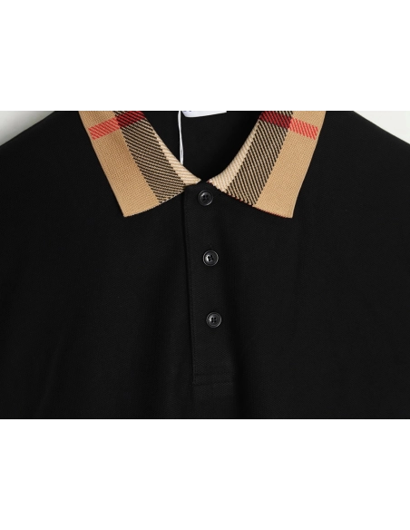 Burberry Check Lapel Long Sleeve Polo Shirt Black,Burberry