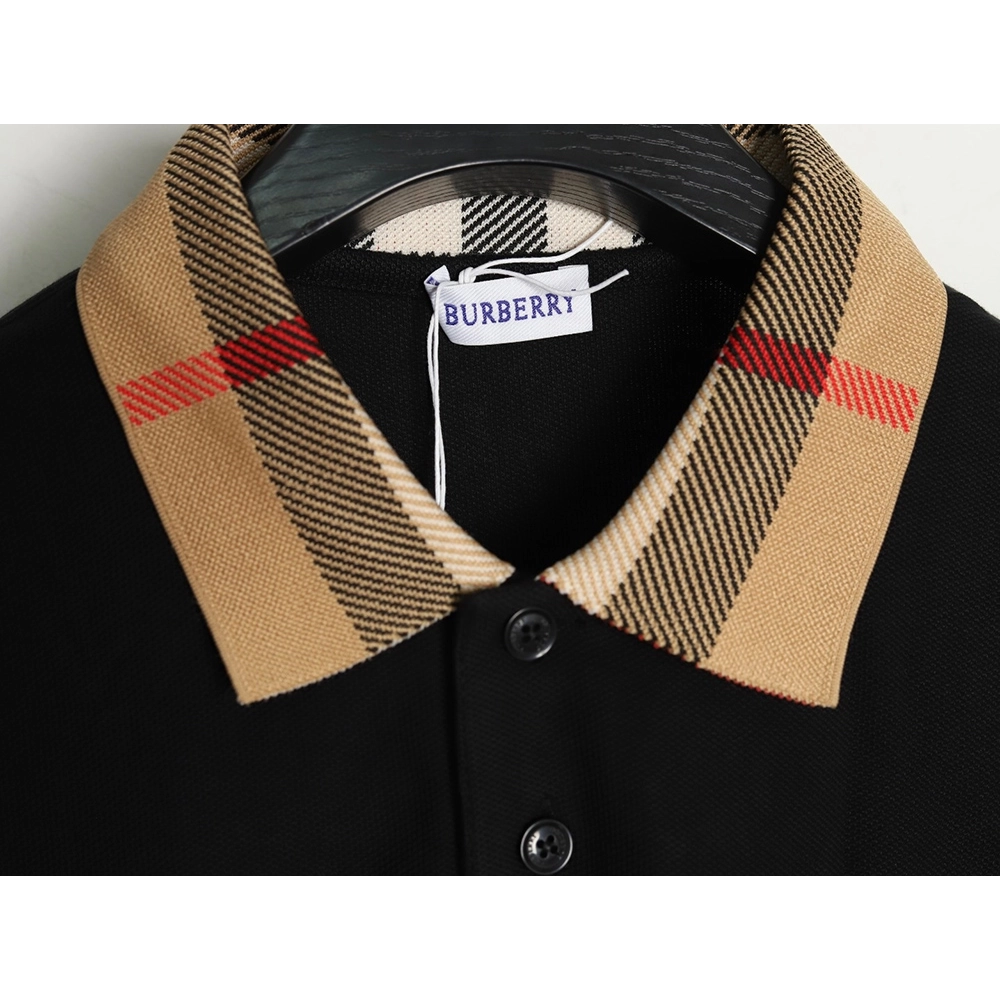 Burberry Check Lapel Long Sleeve Polo Shirt Black,Burberry