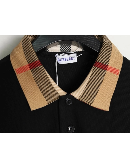 Burberry Check Lapel Long Sleeve Polo Shirt Black,Burberry