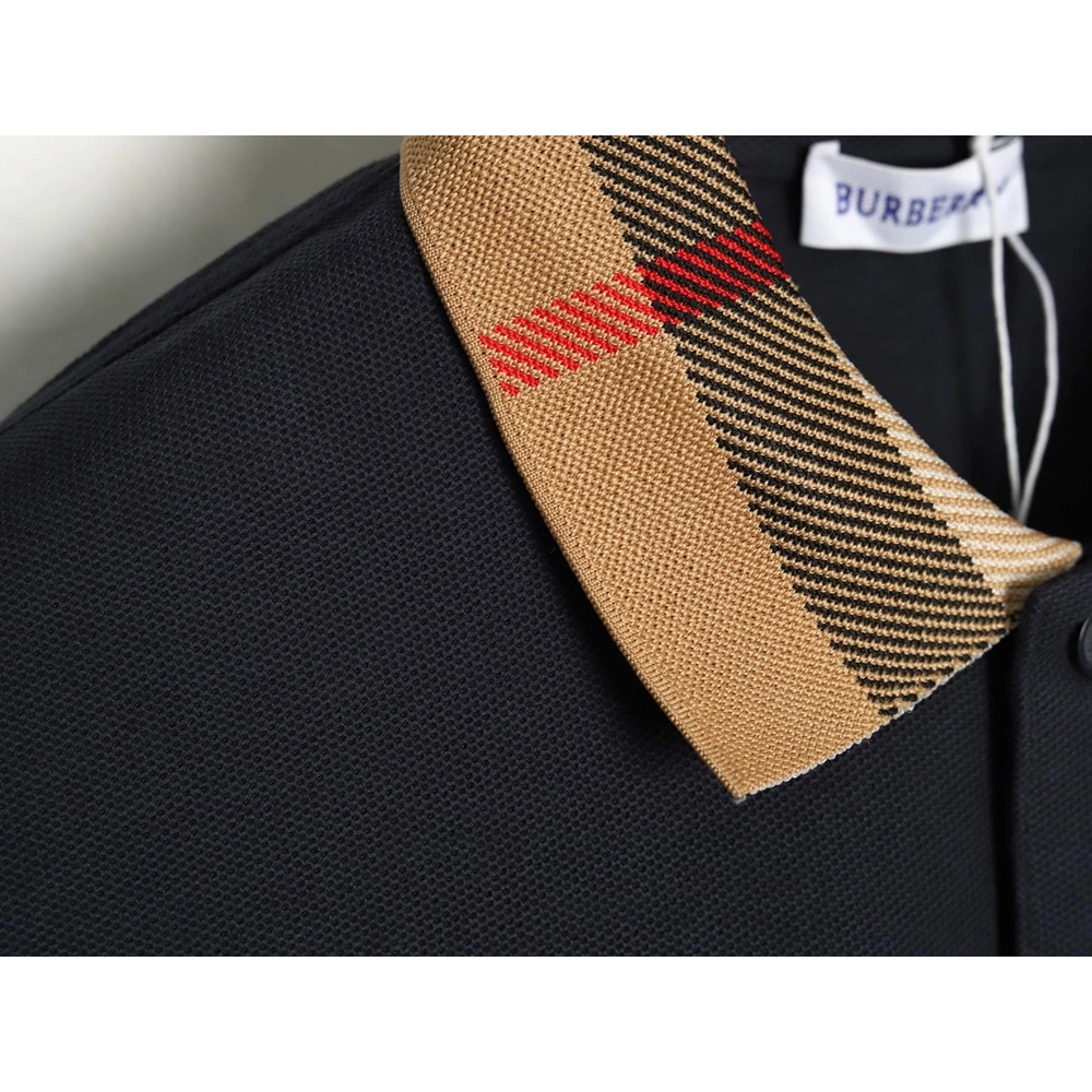 Burberry Check Lapel Long Sleeve Polo Shirt Navy,Burberry