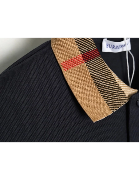 Burberry Check Lapel Long Sleeve Polo Shirt Navy,Burberry