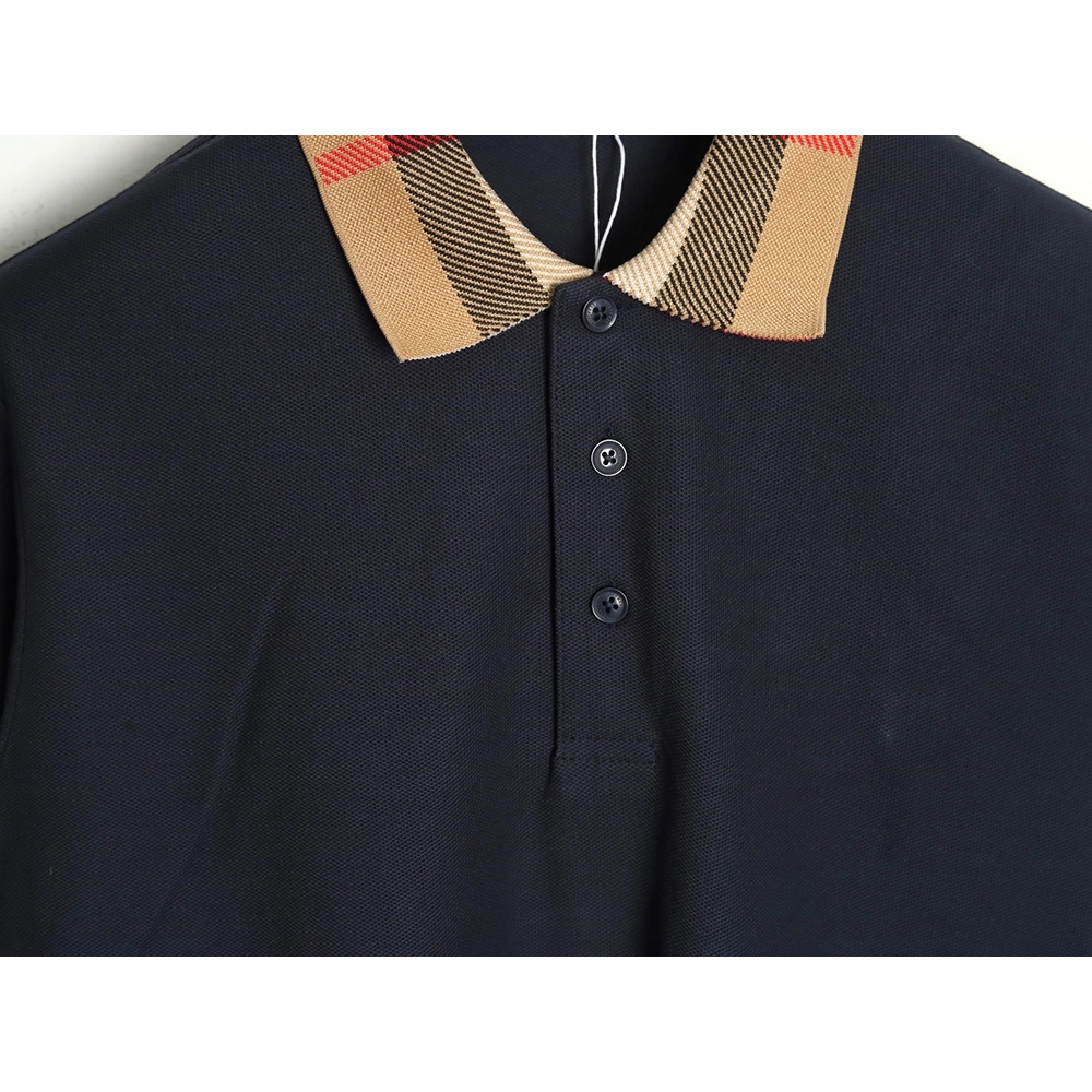 Burberry Check Lapel Long Sleeve Polo Shirt Navy,Burberry