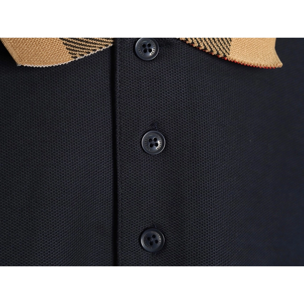 Burberry Check Lapel Long Sleeve Polo Shirt Navy,Burberry