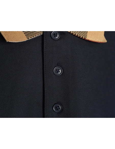 Burberry Check Lapel Long Sleeve Polo Shirt Navy,Burberry