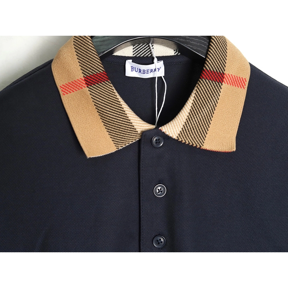 Burberry Check Lapel Long Sleeve Polo Shirt Navy,Burberry