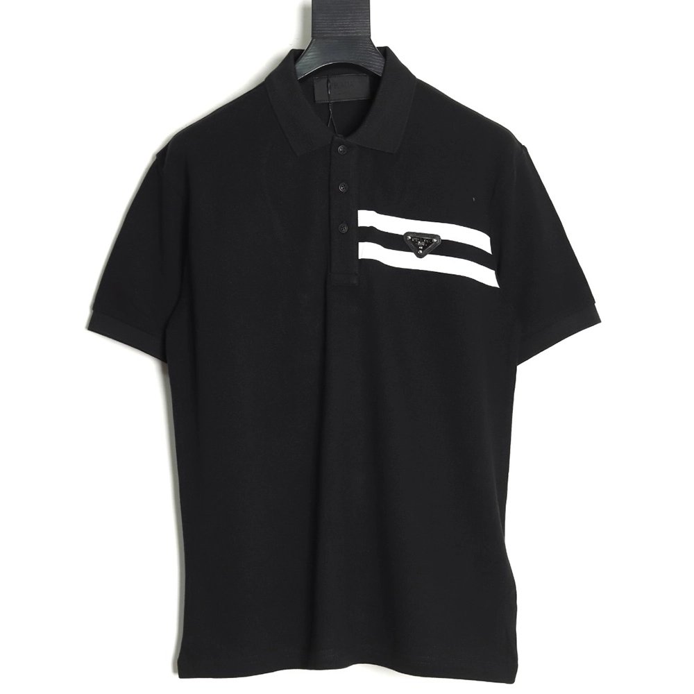 Prada chest triangle logo double bars short sleeve polo shirt TSK3,Prada