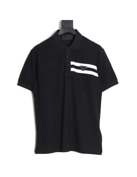 Prada chest triangle logo double bars short sleeve polo shirt TSK3,Prada