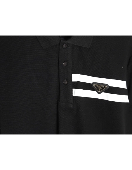 Prada chest triangle logo double bars short sleeve polo shirt TSK3,Prada