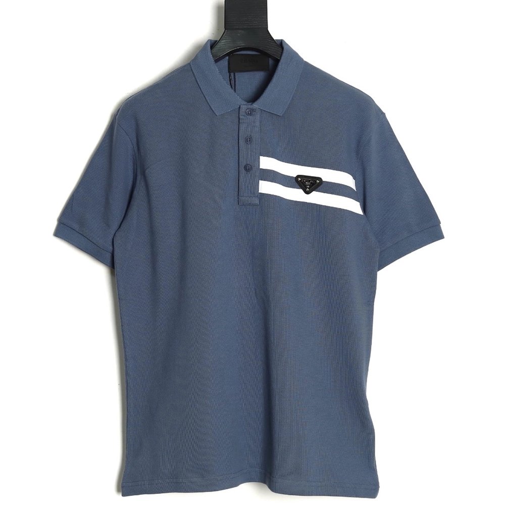 Prada chest triangle logo double bars short sleeve polo shirt TSK2,Prada