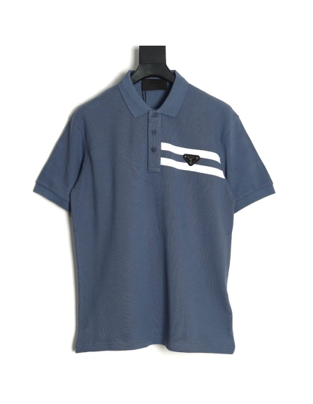 Prada chest triangle logo double bars short sleeve polo shirt TSK2,Prada