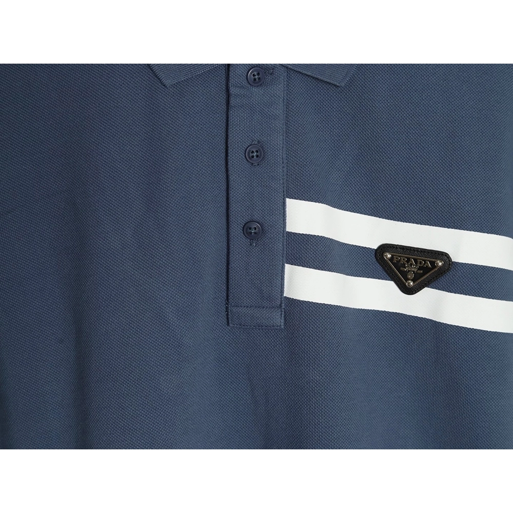 Prada chest triangle logo double bars short sleeve polo shirt TSK2,Prada