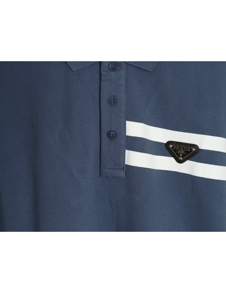 Prada chest triangle logo double bars short sleeve polo shirt TSK2,Prada
