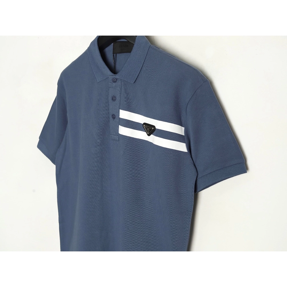 Prada chest triangle logo double bars short sleeve polo shirt TSK2,Prada