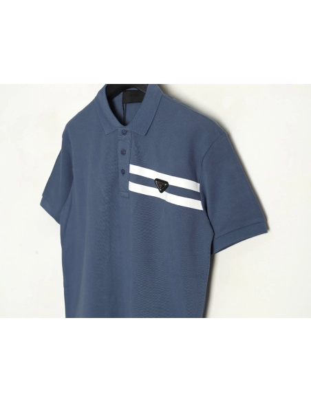 Prada chest triangle logo double bars short sleeve polo shirt TSK2,Prada