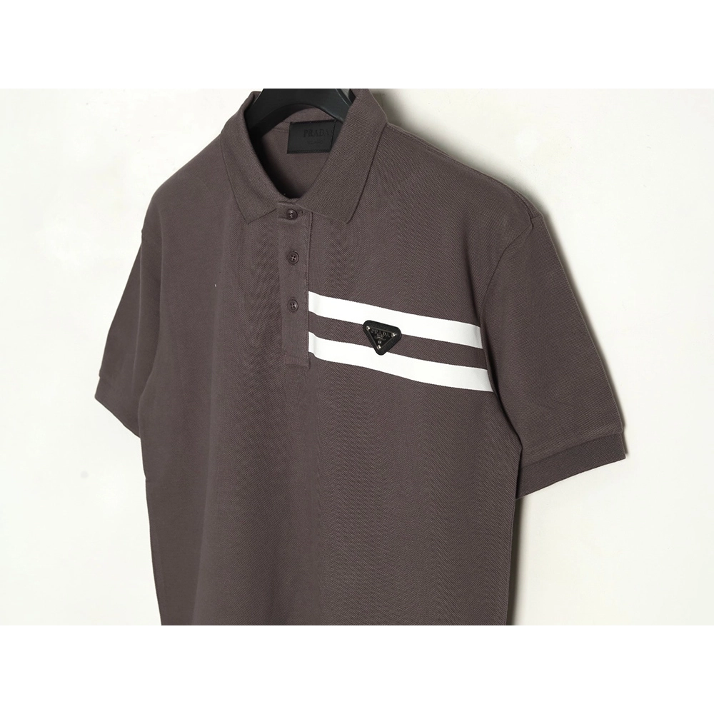 Prada chest triangle logo double bars short sleeve polo shirt TSK1,Prada