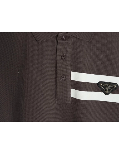 Prada chest triangle logo double bars short sleeve polo shirt TSK1,Prada