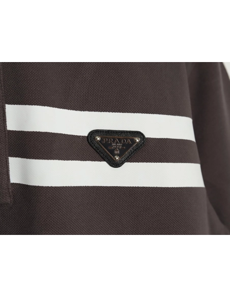 Prada chest triangle logo double bars short sleeve polo shirt TSK1,Prada