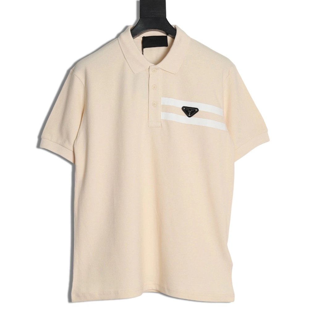 Prada chest triangle logo double bars short sleeve polo shirt,Prada