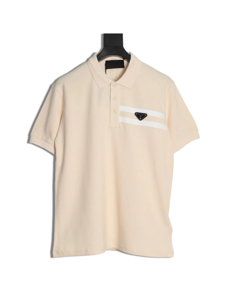 Prada chest triangle logo double bars short sleeve polo shirt,Prada