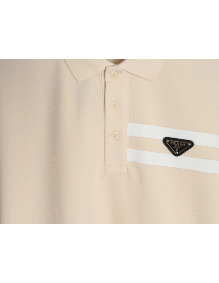 Prada chest triangle logo double bars short sleeve polo shirt,Prada