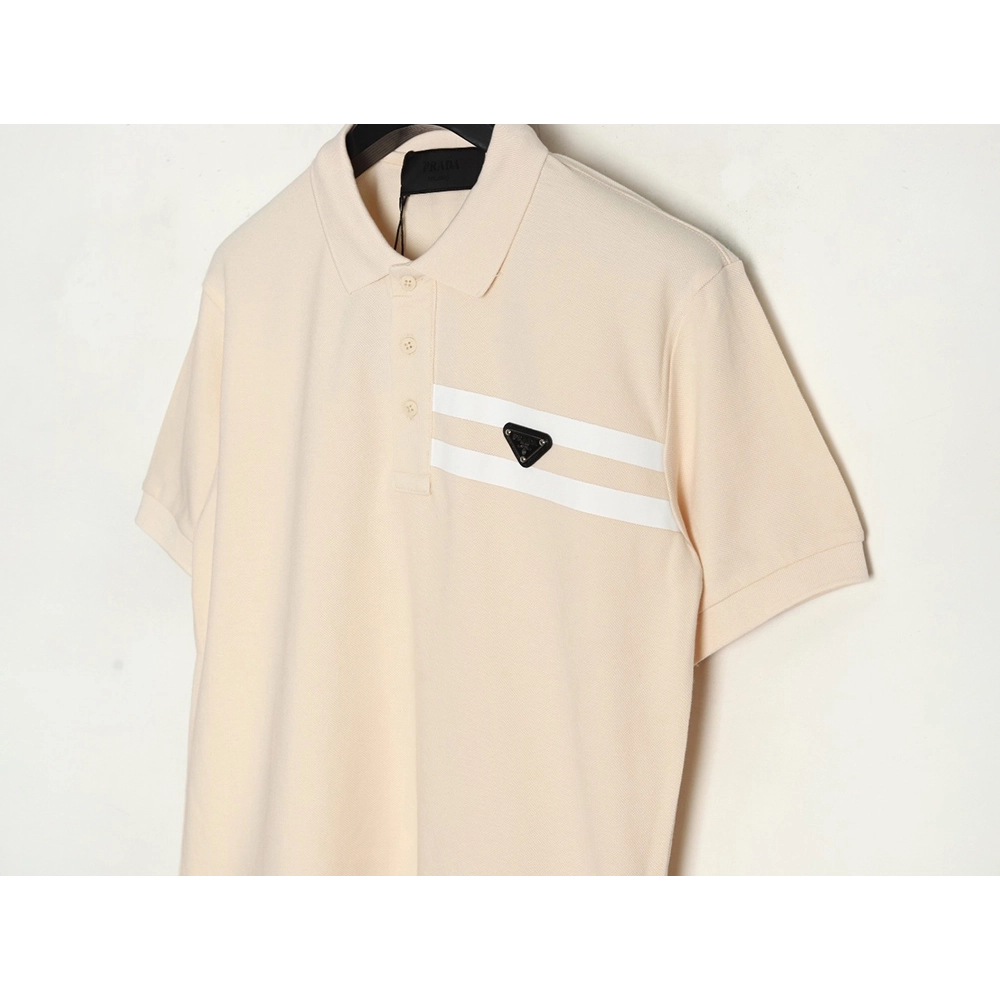 Prada chest triangle logo double bars short sleeve polo shirt,Prada