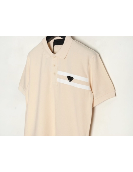 Prada chest triangle logo double bars short sleeve polo shirt,Prada