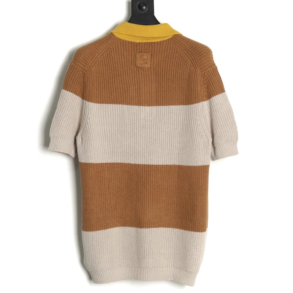 Fendi Badge Striped Jersey Short Sleeve Polo Shirt,Fendi