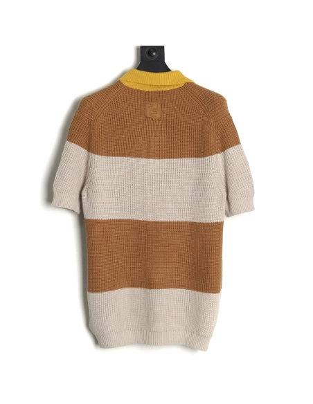Fendi Badge Striped Jersey Short Sleeve Polo Shirt,Fendi