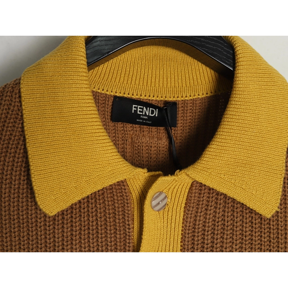 Fendi Badge Striped Jersey Short Sleeve Polo Shirt,Fendi