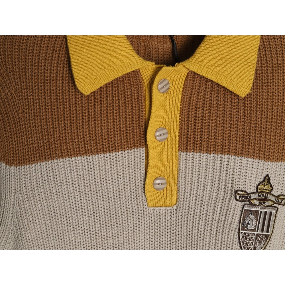 Fendi Badge Striped Jersey Short Sleeve Polo Shirt,Fendi