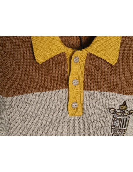 Fendi Badge Striped Jersey Short Sleeve Polo Shirt,Fendi