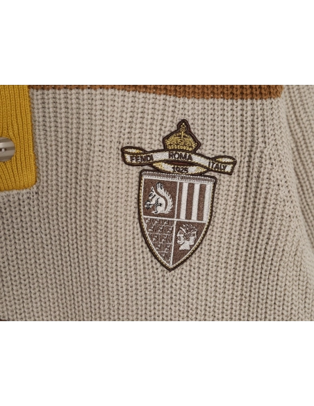 Fendi Badge Striped Jersey Short Sleeve Polo Shirt,Fendi